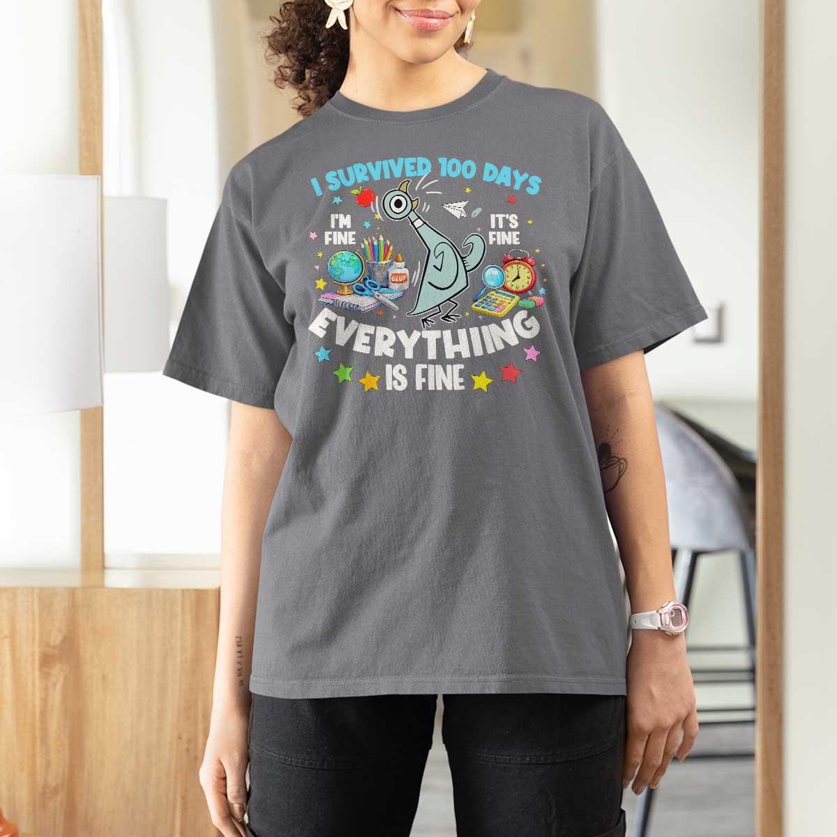 I Survived 100 Days Of School T Shirt For Women Funny Pigeon 100th Day Teacher