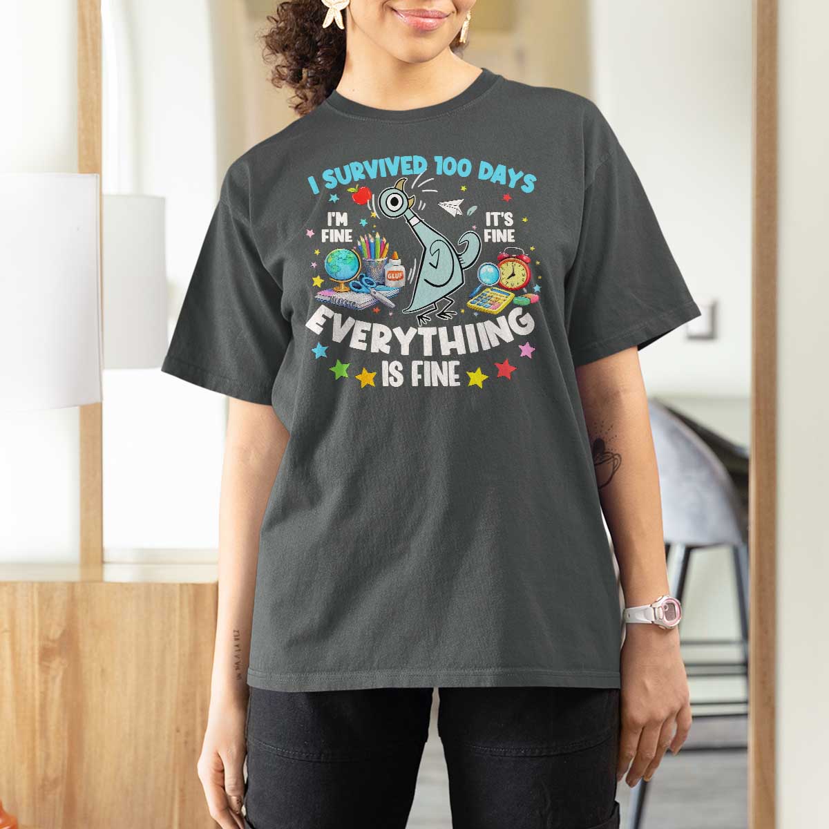 I Survived 100 Days Of School T Shirt For Women Funny Pigeon 100th Day Teacher