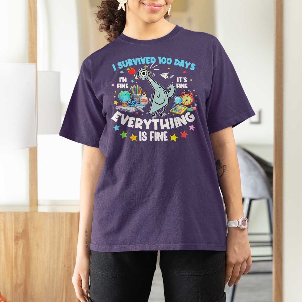 I Survived 100 Days Of School T Shirt For Women Funny Pigeon 100th Day Teacher