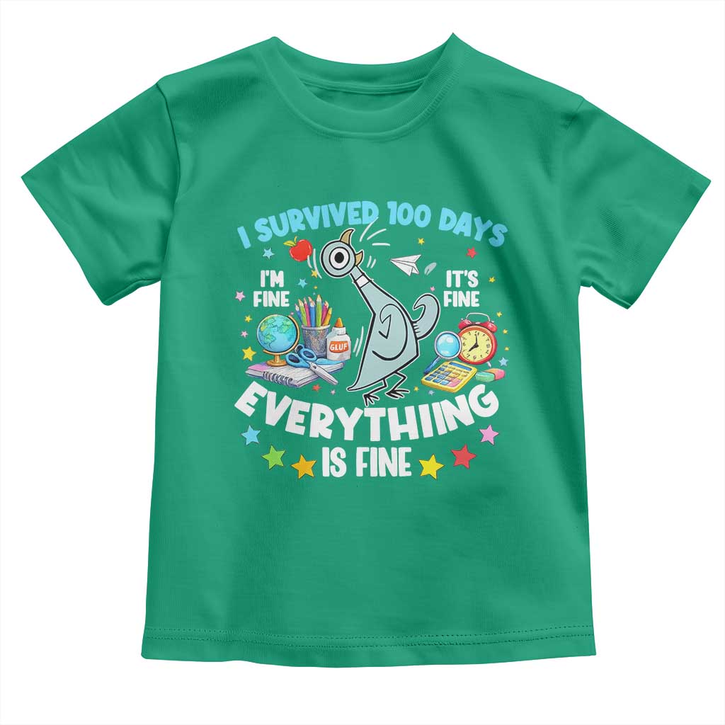 I Survived 100 Days Of School Toddler T Shirt Funny Pigeon 100th Day Teacher