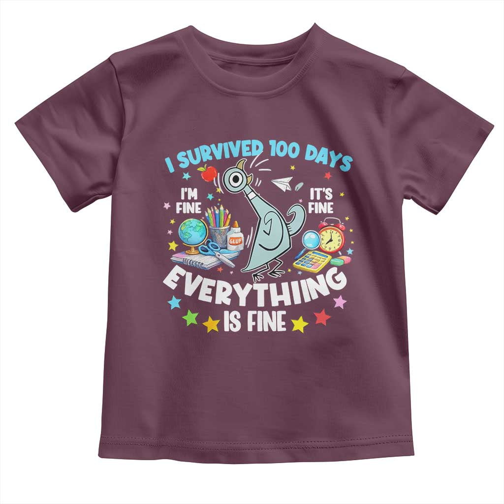 I Survived 100 Days Of School Toddler T Shirt Funny Pigeon 100th Day Teacher