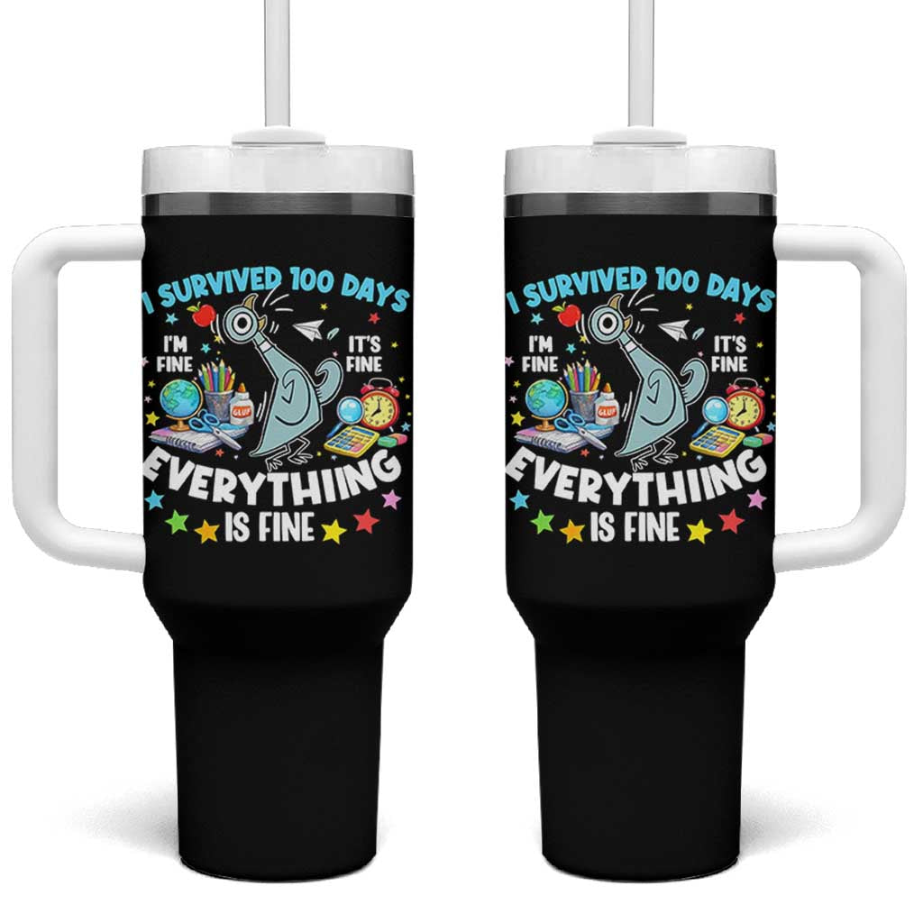 I Survived 100 Days Of School Tumbler With Handle Funny Pigeon 100th Day Teacher