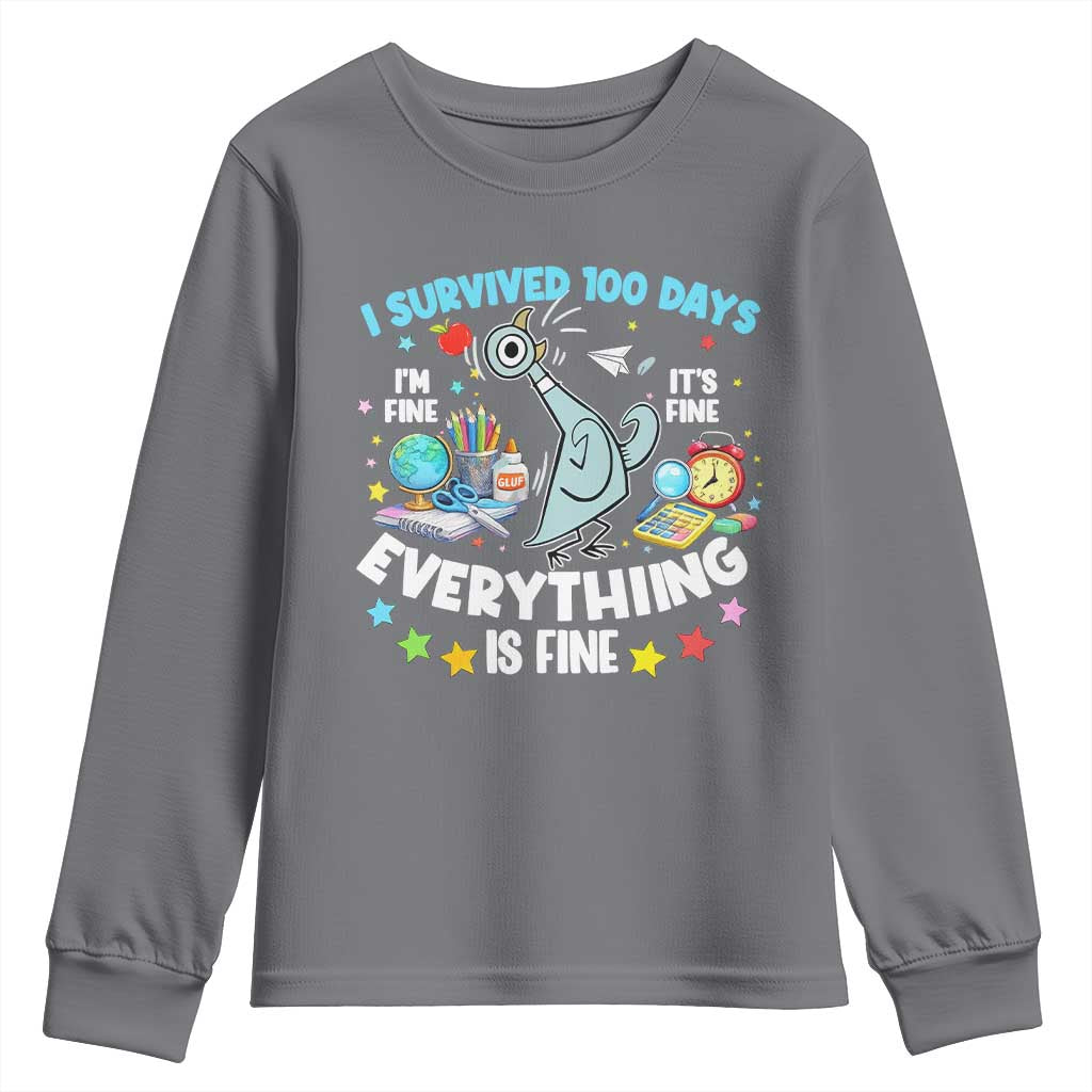 I Survived 100 Days Of School Youth Sweatshirt Funny Pigeon 100th Day Teacher