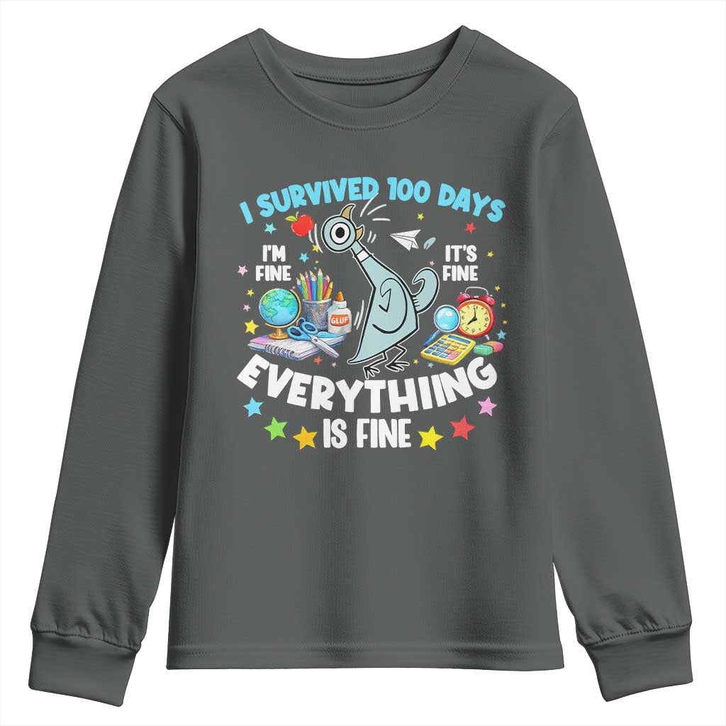 I Survived 100 Days Of School Youth Sweatshirt Funny Pigeon 100th Day Teacher