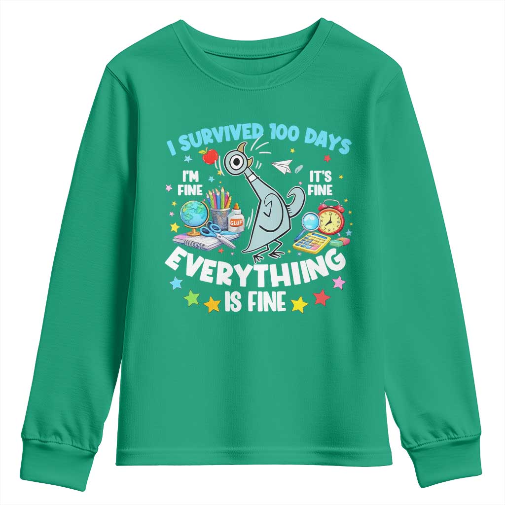 I Survived 100 Days Of School Youth Sweatshirt Funny Pigeon 100th Day Teacher