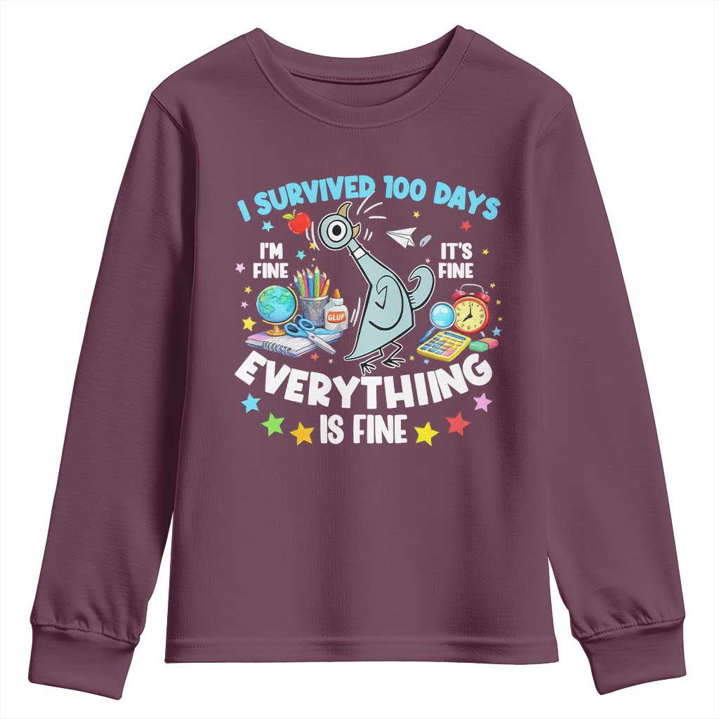 I Survived 100 Days Of School Youth Sweatshirt Funny Pigeon 100th Day Teacher