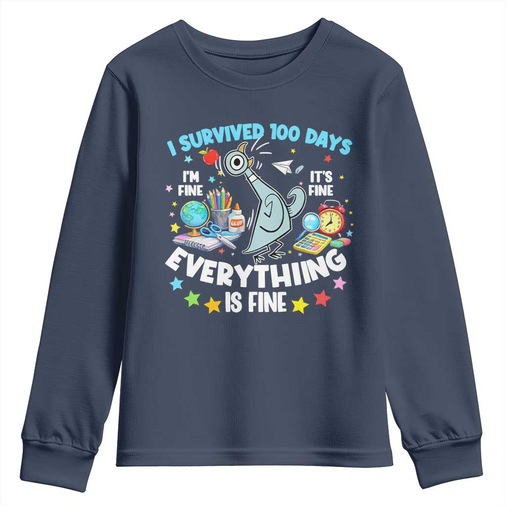 I Survived 100 Days Of School Youth Sweatshirt Funny Pigeon 100th Day Teacher
