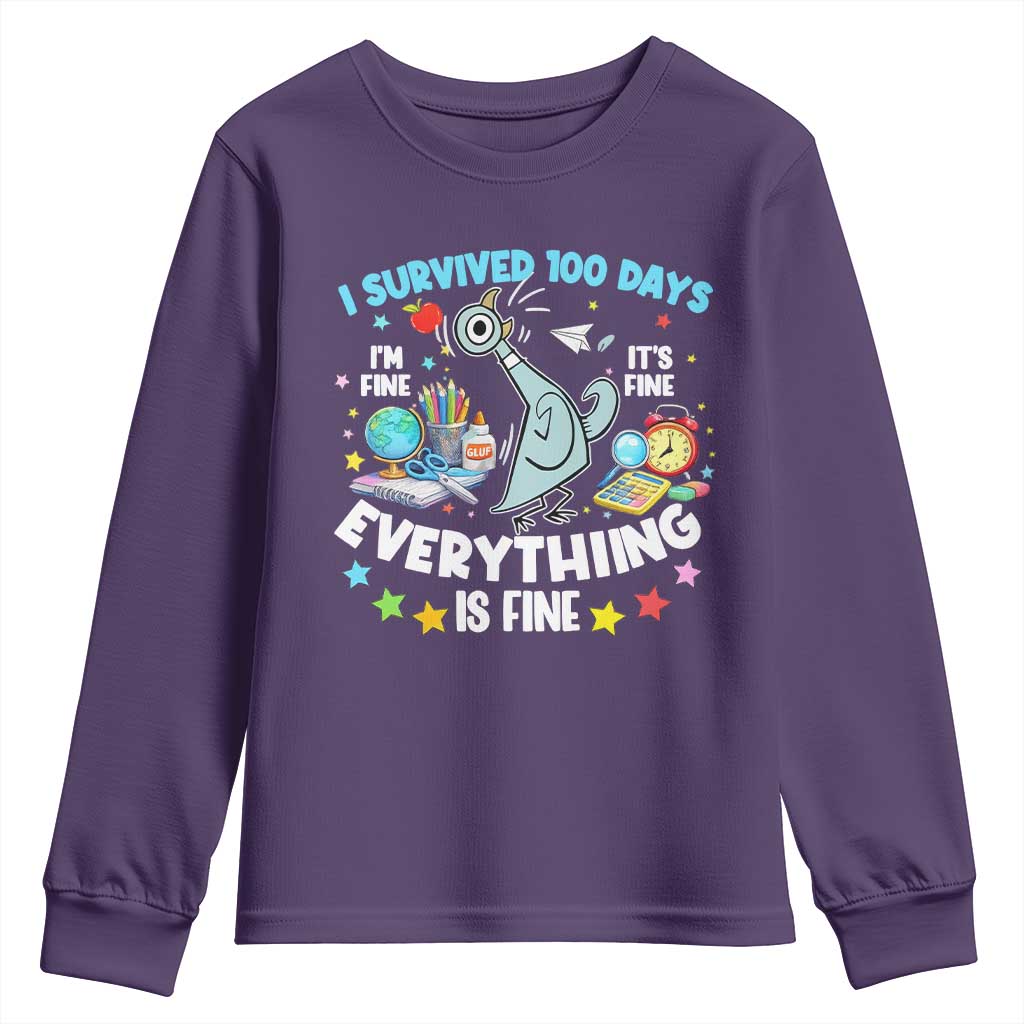 I Survived 100 Days Of School Youth Sweatshirt Funny Pigeon 100th Day Teacher