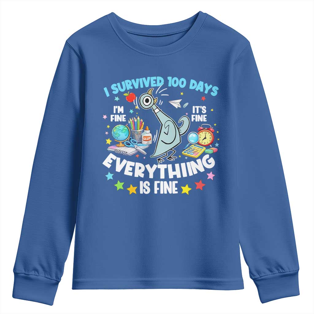 I Survived 100 Days Of School Youth Sweatshirt Funny Pigeon 100th Day Teacher