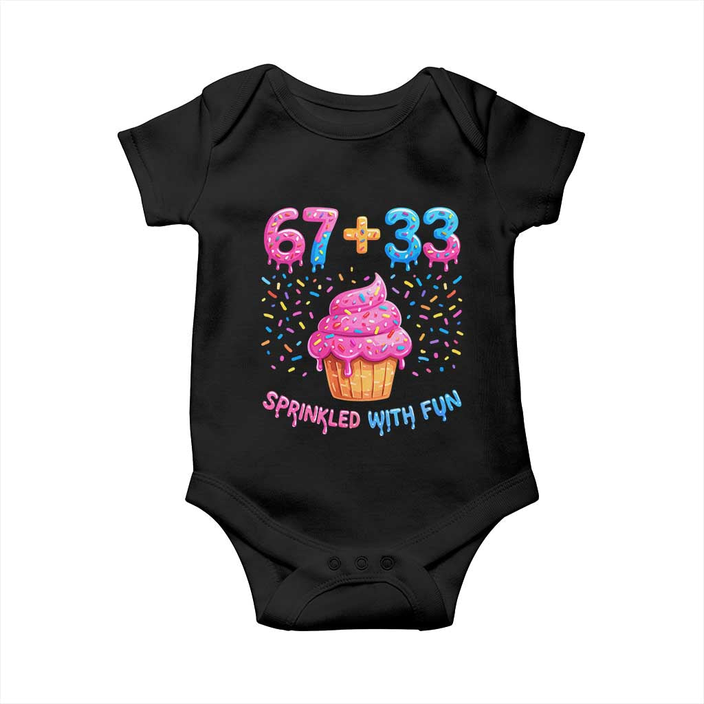 100th Day of School Girl Baby Onesie 67 33 100 Days Sprinkled With Fun Cupcake Six Seven Meme