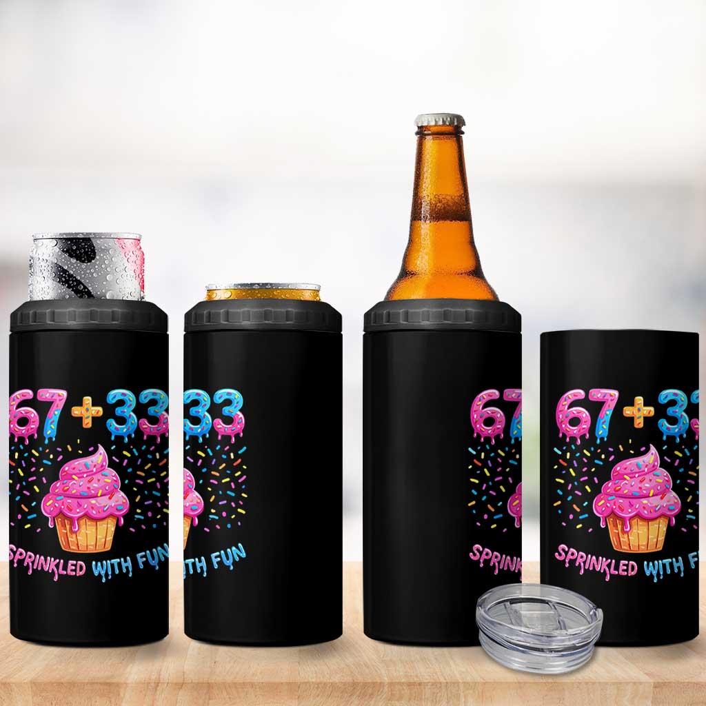 100th Day of School Girl 4 in 1 Can Cooler Tumbler 67 33 100 Days Sprinkled With Fun Cupcake Six Seven Meme