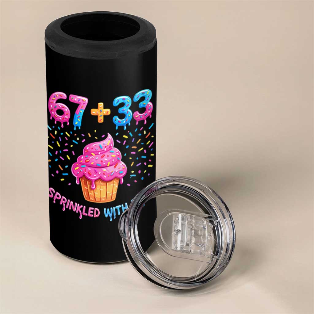 100th Day of School Girl 4 in 1 Can Cooler Tumbler 67 33 100 Days Sprinkled With Fun Cupcake Six Seven Meme
