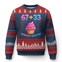 100th Day of School Girl Ugly Christmas Sweater 67 33 100 Days Sprinkled With Fun Cupcake Six Seven Meme