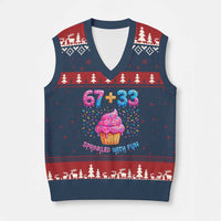 100th Day of School Girl V-Neck Knit Sweater Vest 67 33 100 Days Sprinkled With Fun Cupcake Six Seven Meme