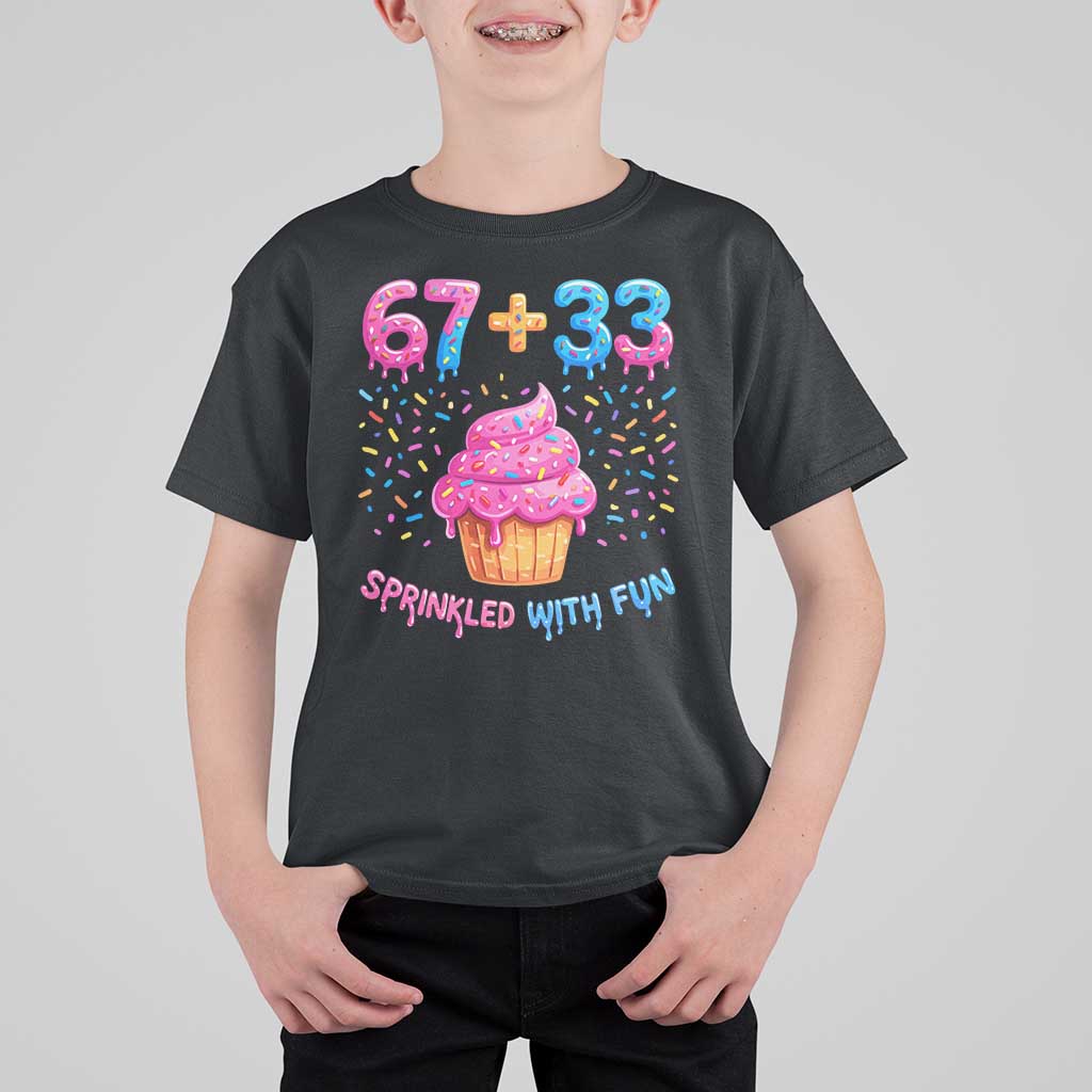 100th Day of School Girl T Shirt For Kid 67 33 100 Days Sprinkled With Fun Cupcake Six Seven Meme