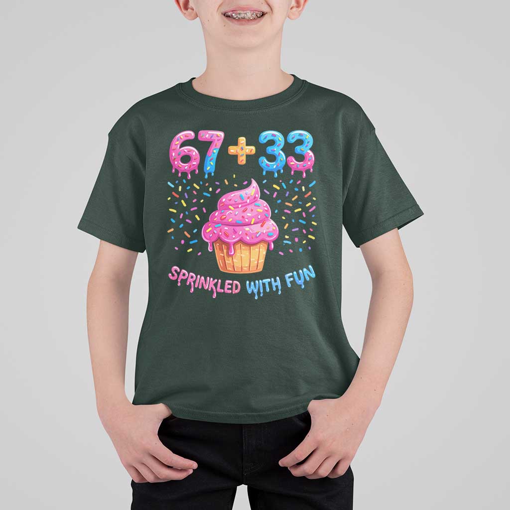 100th Day of School Girl T Shirt For Kid 67 33 100 Days Sprinkled With Fun Cupcake Six Seven Meme