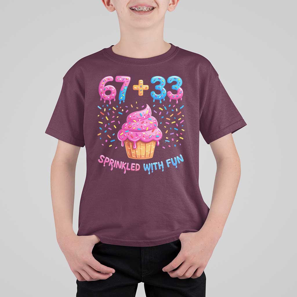 100th Day of School Girl T Shirt For Kid 67 33 100 Days Sprinkled With Fun Cupcake Six Seven Meme
