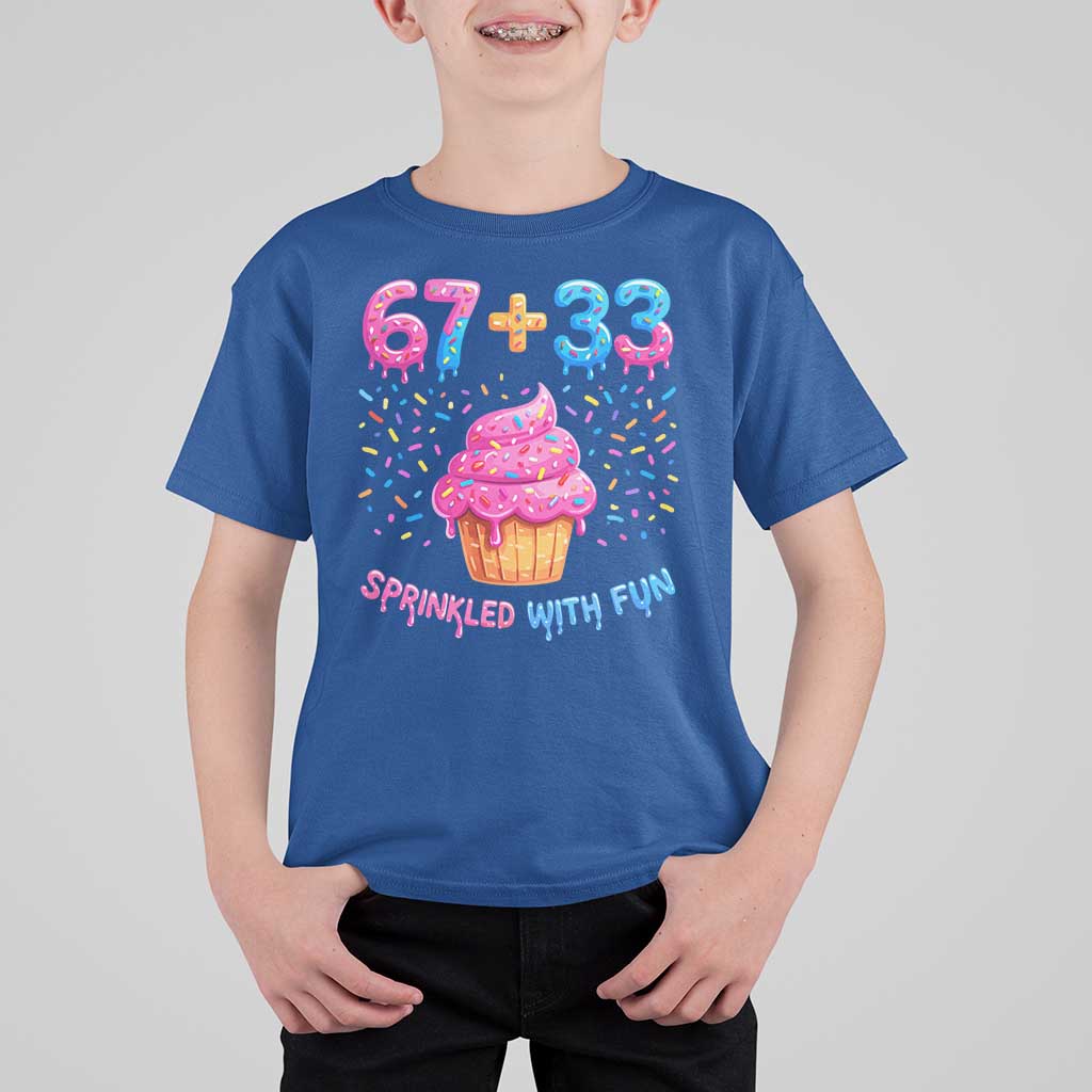 100th Day of School Girl T Shirt For Kid 67 33 100 Days Sprinkled With Fun Cupcake Six Seven Meme