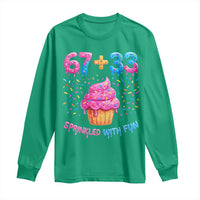 100th Day of School Girl Long Sleeve Shirt 67 33 100 Days Sprinkled With Fun Cupcake Six Seven Meme