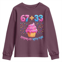 100th Day of School Girl Youth Sweatshirt 67 33 100 Days Sprinkled With Fun Cupcake Six Seven Meme