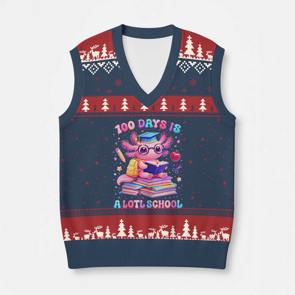 Axolotl 100 Days Of School V-Neck Knit Sweater Vest 100 Days Is Alotl School
