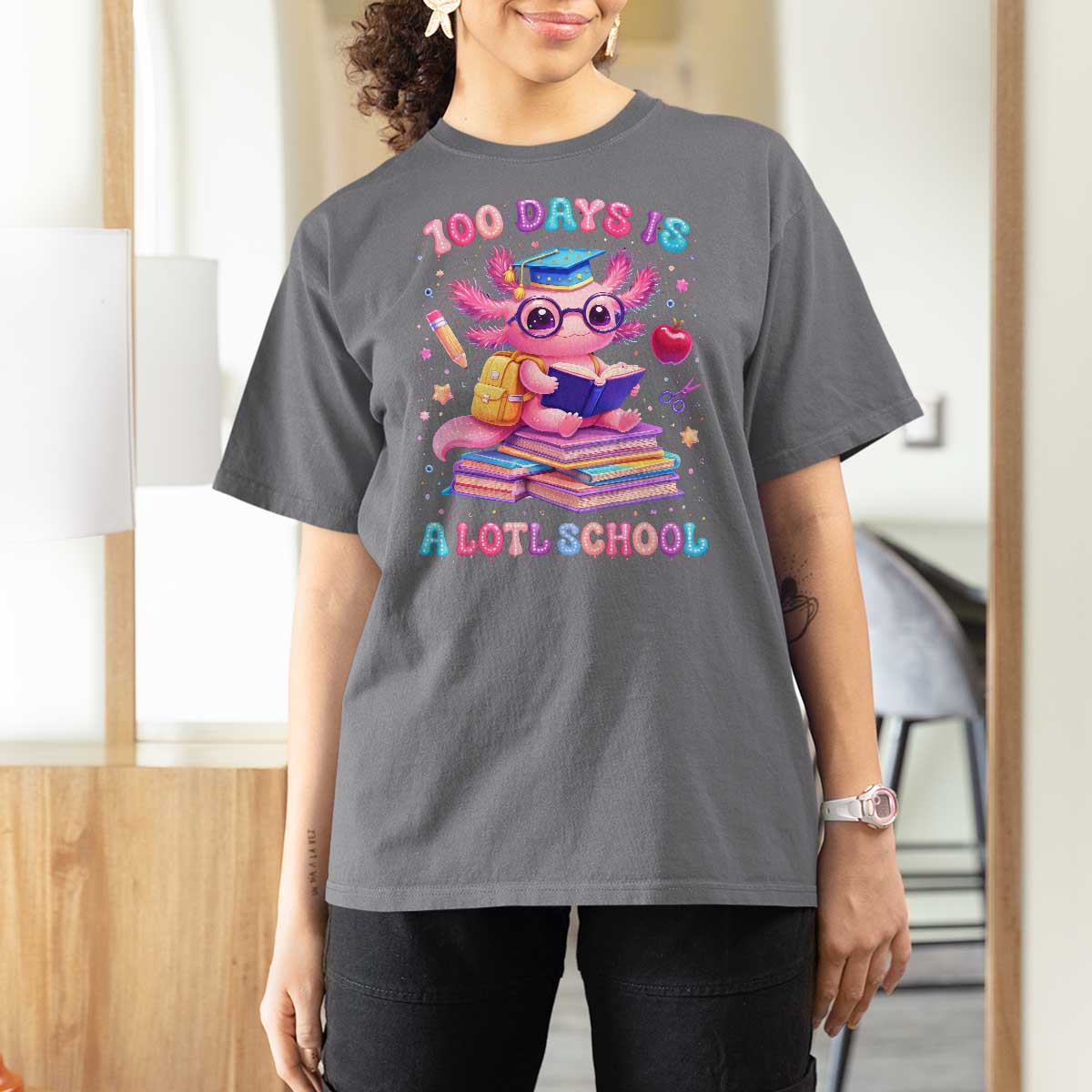 Axolotl 100 Days Of School T Shirt For Women 100 Days Is Alotl School