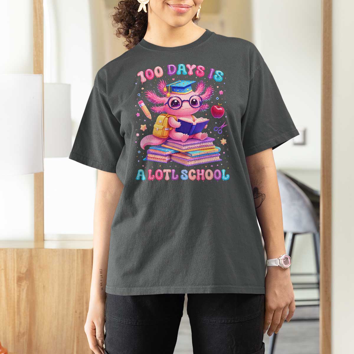Axolotl 100 Days Of School T Shirt For Women 100 Days Is Alotl School