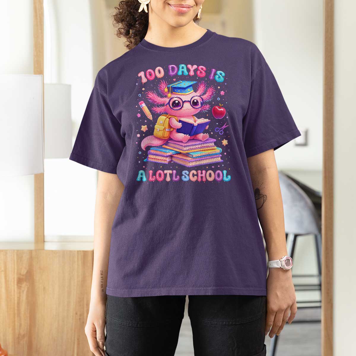 Axolotl 100 Days Of School T Shirt For Women 100 Days Is Alotl School