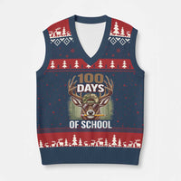 Deer 100 Days Of School V-Neck Knit Sweater Vest Camo Bucked 100 Days Smarter