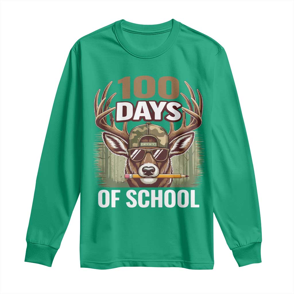 Deer 100 Days Of School Long Sleeve Shirt Camo Bucked 100 Days Smarter