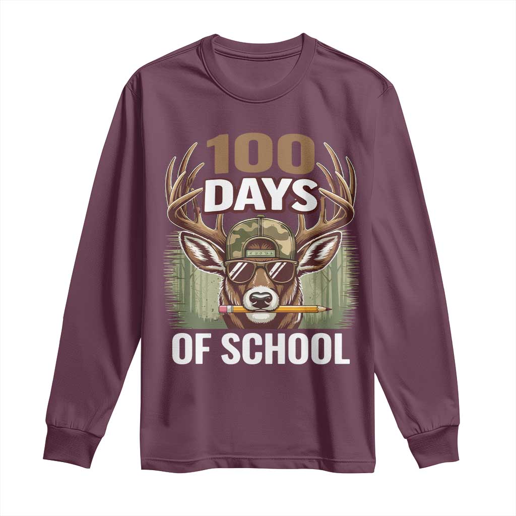 Deer 100 Days Of School Long Sleeve Shirt Camo Bucked 100 Days Smarter