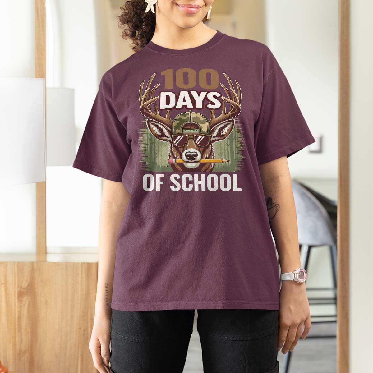 Deer 100 Days Of School T Shirt For Women Camo Bucked 100 Days Smarter