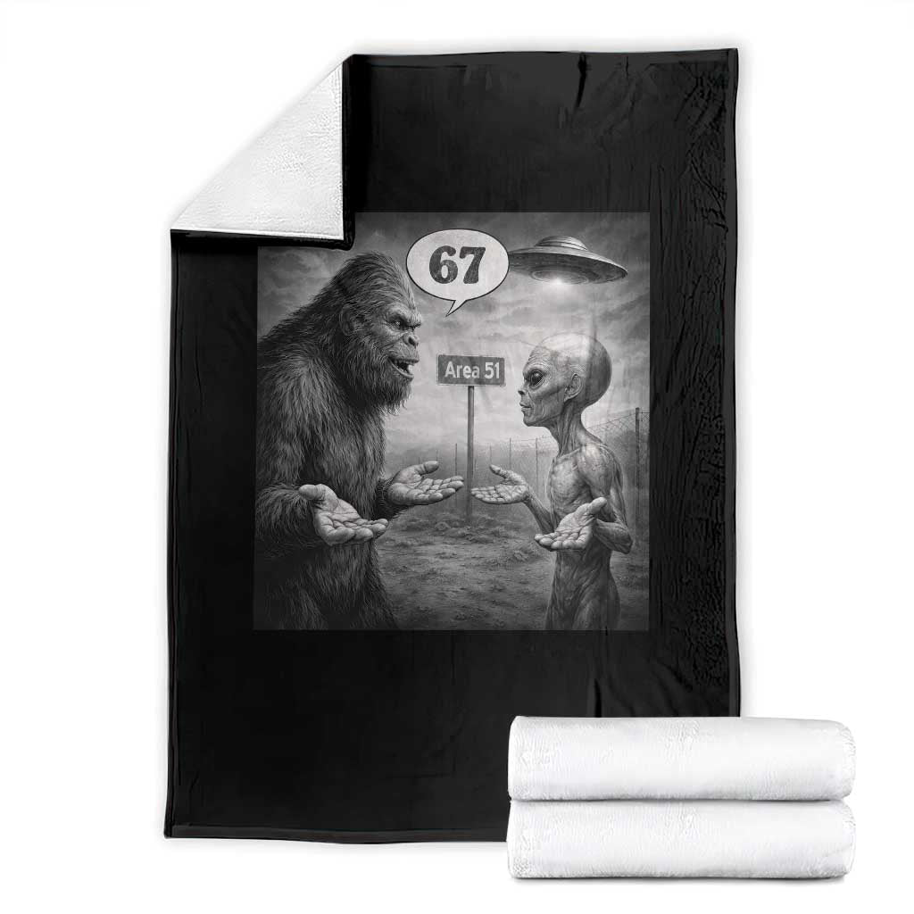 Funny 67 Meme Bigfoot Alien Throw Blanket Six Seven Sasquatch Area 51 UFO Conspiracy