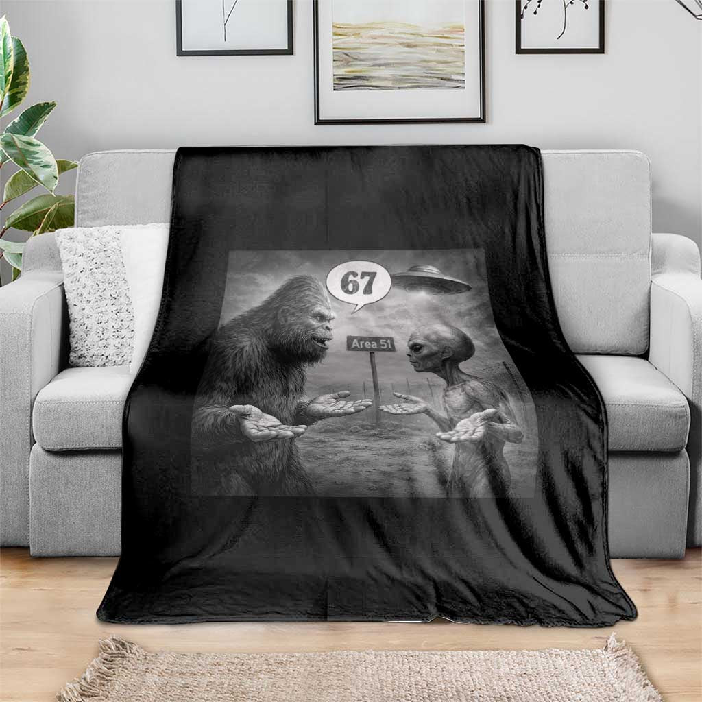 Funny 67 Meme Bigfoot Alien Throw Blanket Six Seven Sasquatch Area 51 UFO Conspiracy