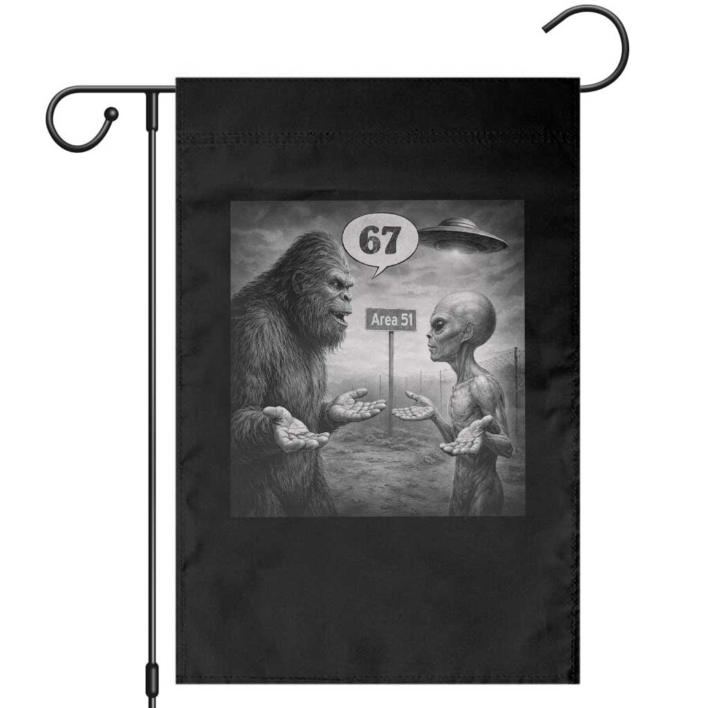 Funny 67 Meme Bigfoot Alien Garden Flag Six Seven Sasquatch Area 51 UFO Conspiracy