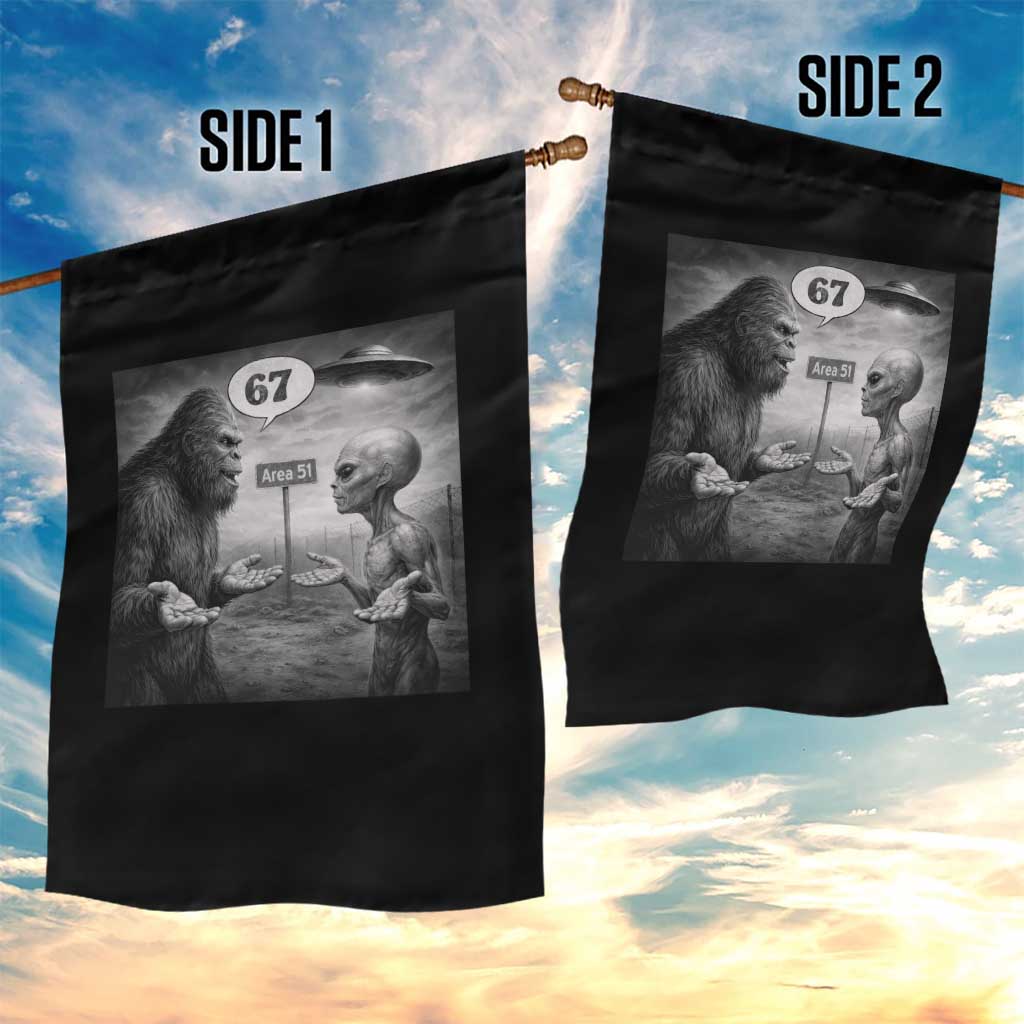 Funny 67 Meme Bigfoot Alien Garden Flag Six Seven Sasquatch Area 51 UFO Conspiracy