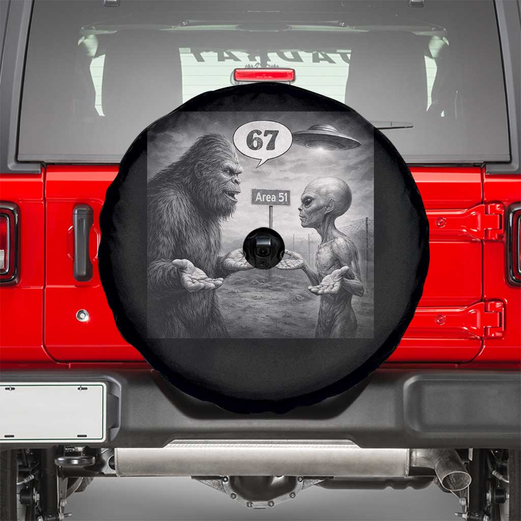 Funny 67 Meme Bigfoot Alien Spare Tire Cover Six Seven Sasquatch Area 51 UFO Conspiracy
