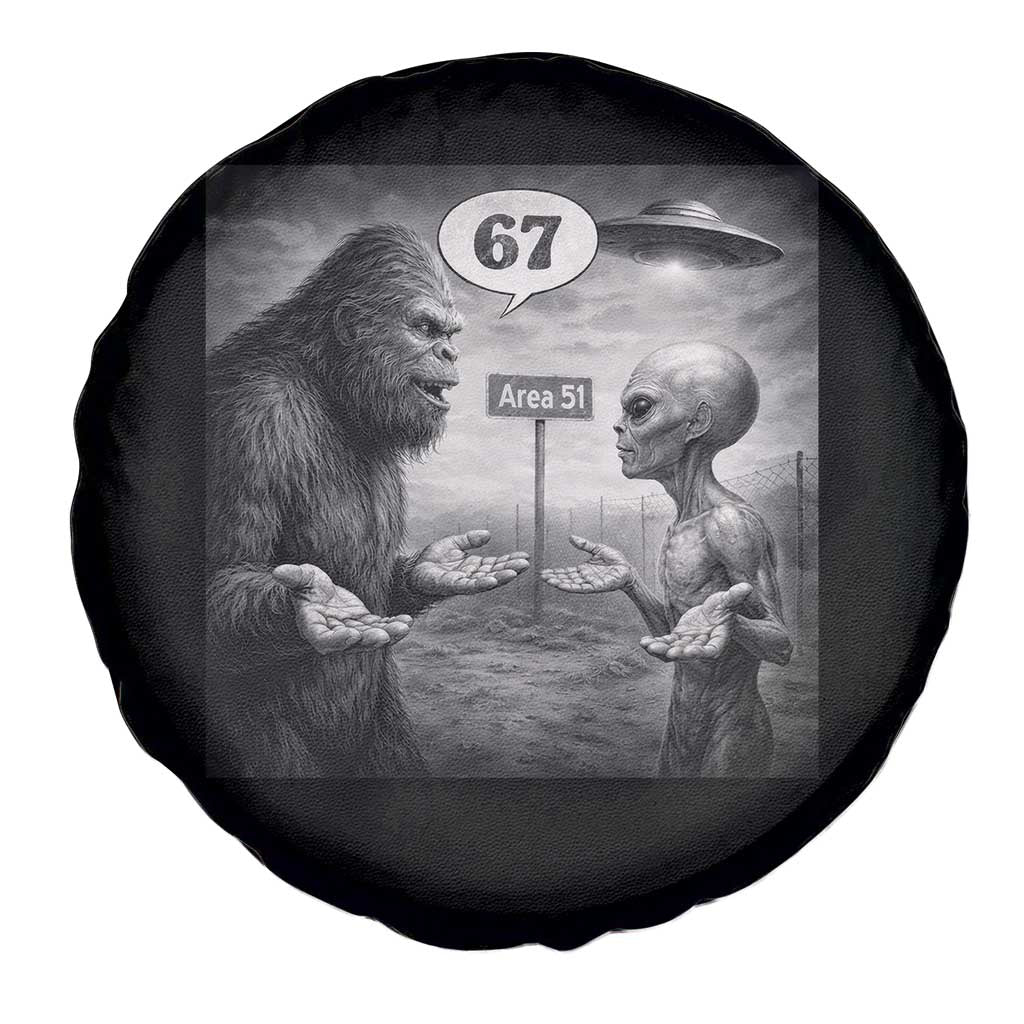 Funny 67 Meme Bigfoot Alien Spare Tire Cover Six Seven Sasquatch Area 51 UFO Conspiracy