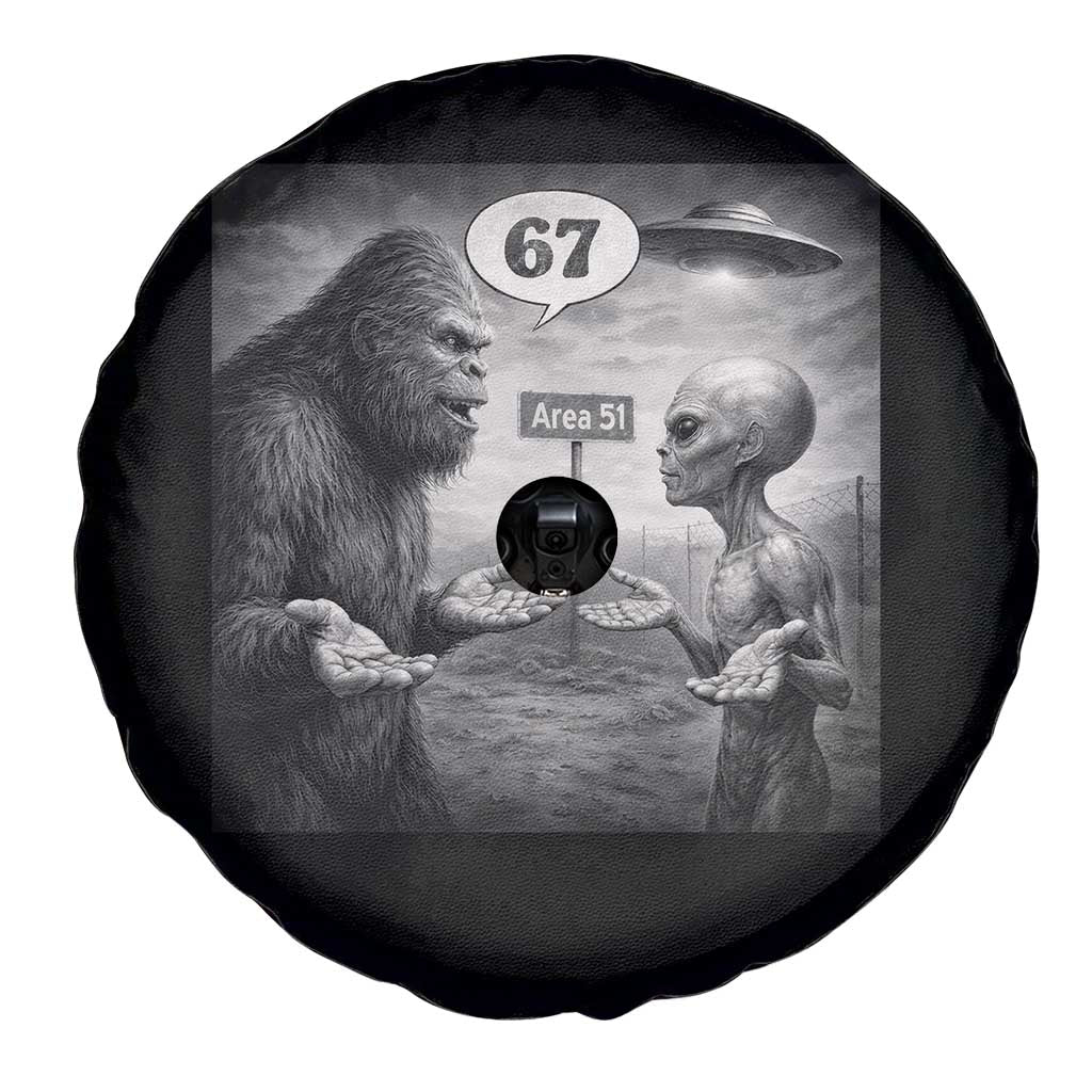 Funny 67 Meme Bigfoot Alien Spare Tire Cover Six Seven Sasquatch Area 51 UFO Conspiracy