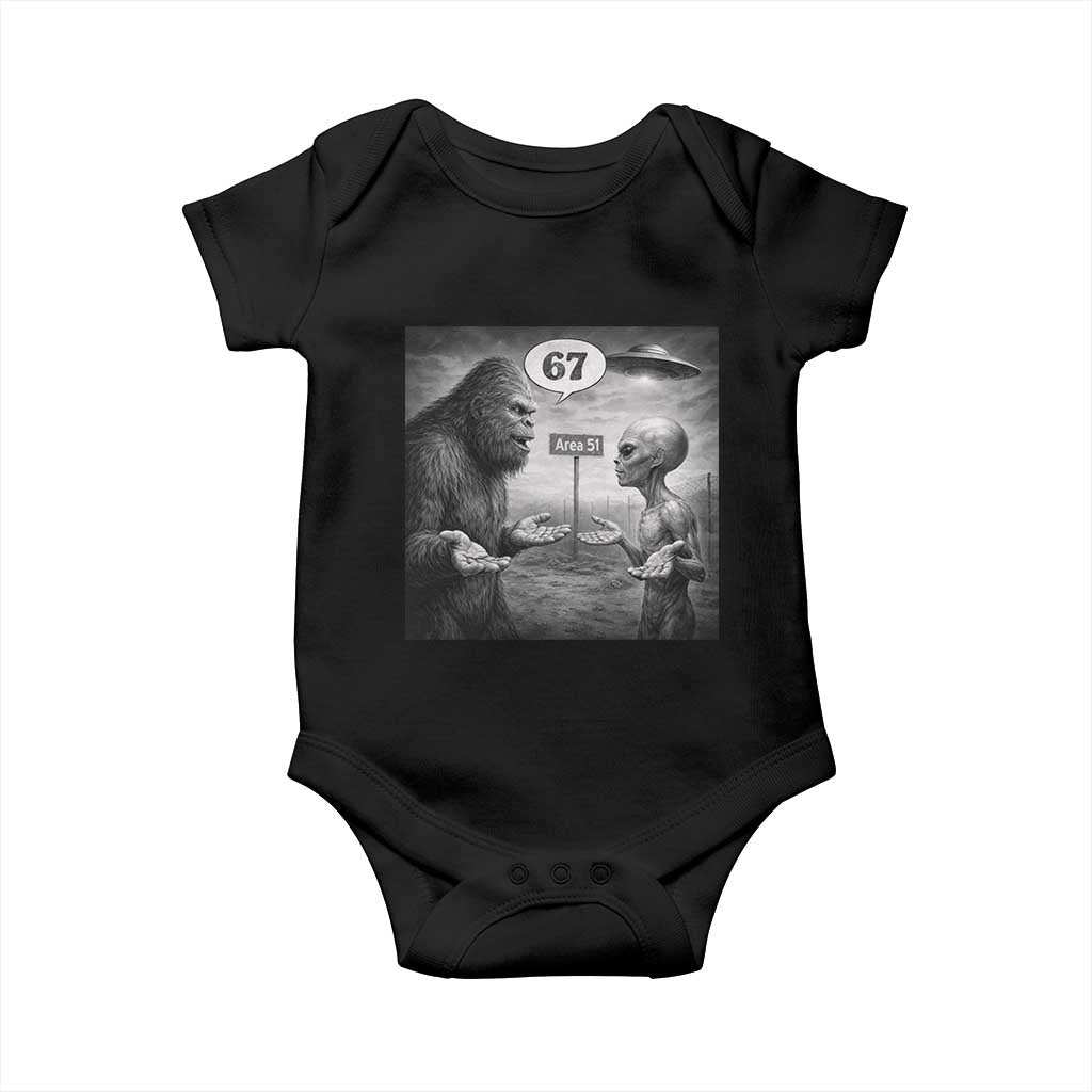 Funny 67 Meme Bigfoot Alien Baby Onesie Six Seven Sasquatch Area 51 UFO Conspiracy