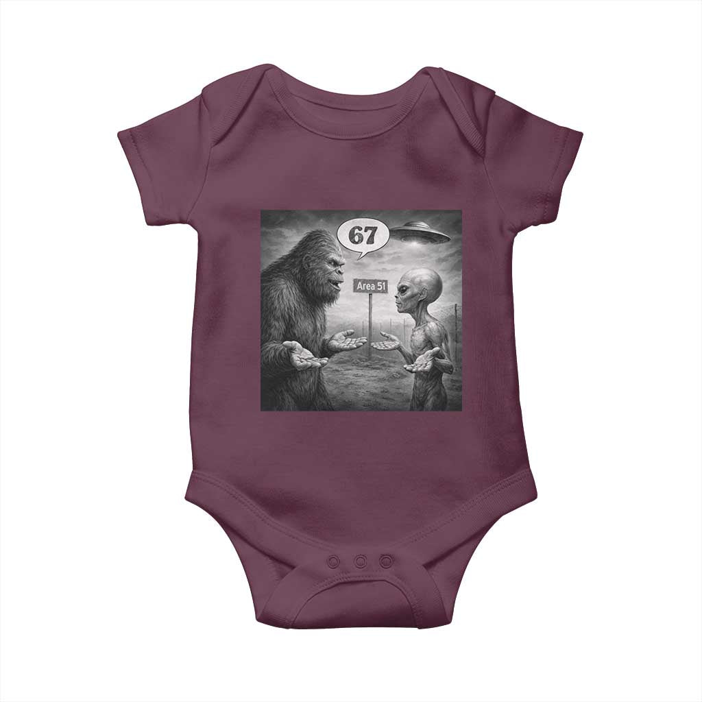 Funny 67 Meme Bigfoot Alien Baby Onesie Six Seven Sasquatch Area 51 UFO Conspiracy