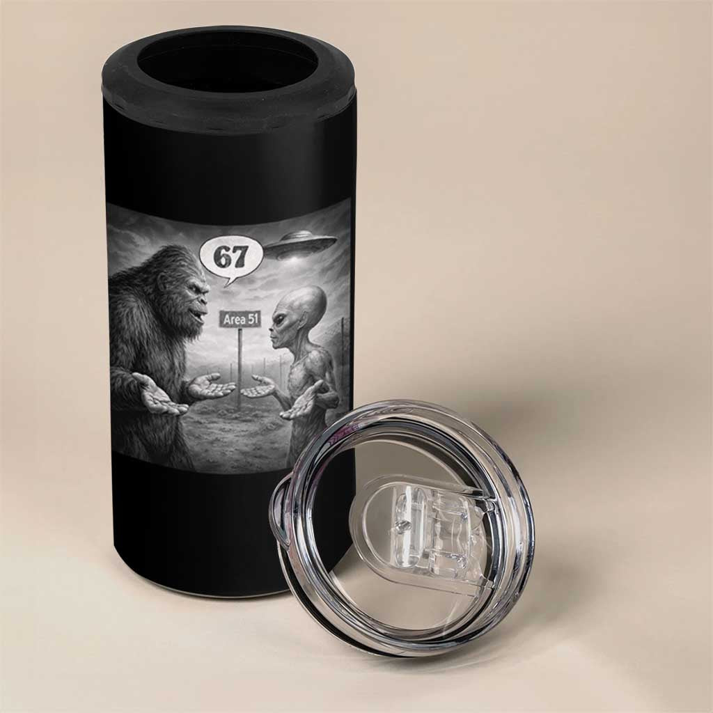 Funny 67 Meme Bigfoot Alien 4 in 1 Can Cooler Tumbler Six Seven Sasquatch Area 51 UFO Conspiracy