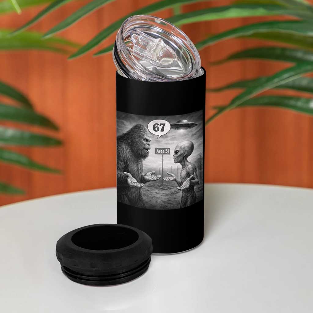 Funny 67 Meme Bigfoot Alien 4 in 1 Can Cooler Tumbler Six Seven Sasquatch Area 51 UFO Conspiracy