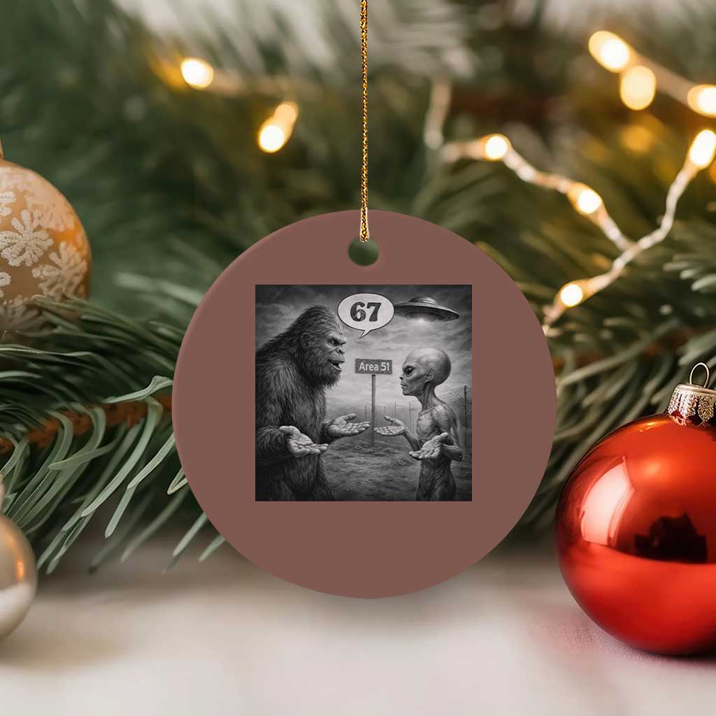 Funny 67 Meme Bigfoot Alien Ceramic Ornament Six Seven Sasquatch Area 51 UFO Conspiracy