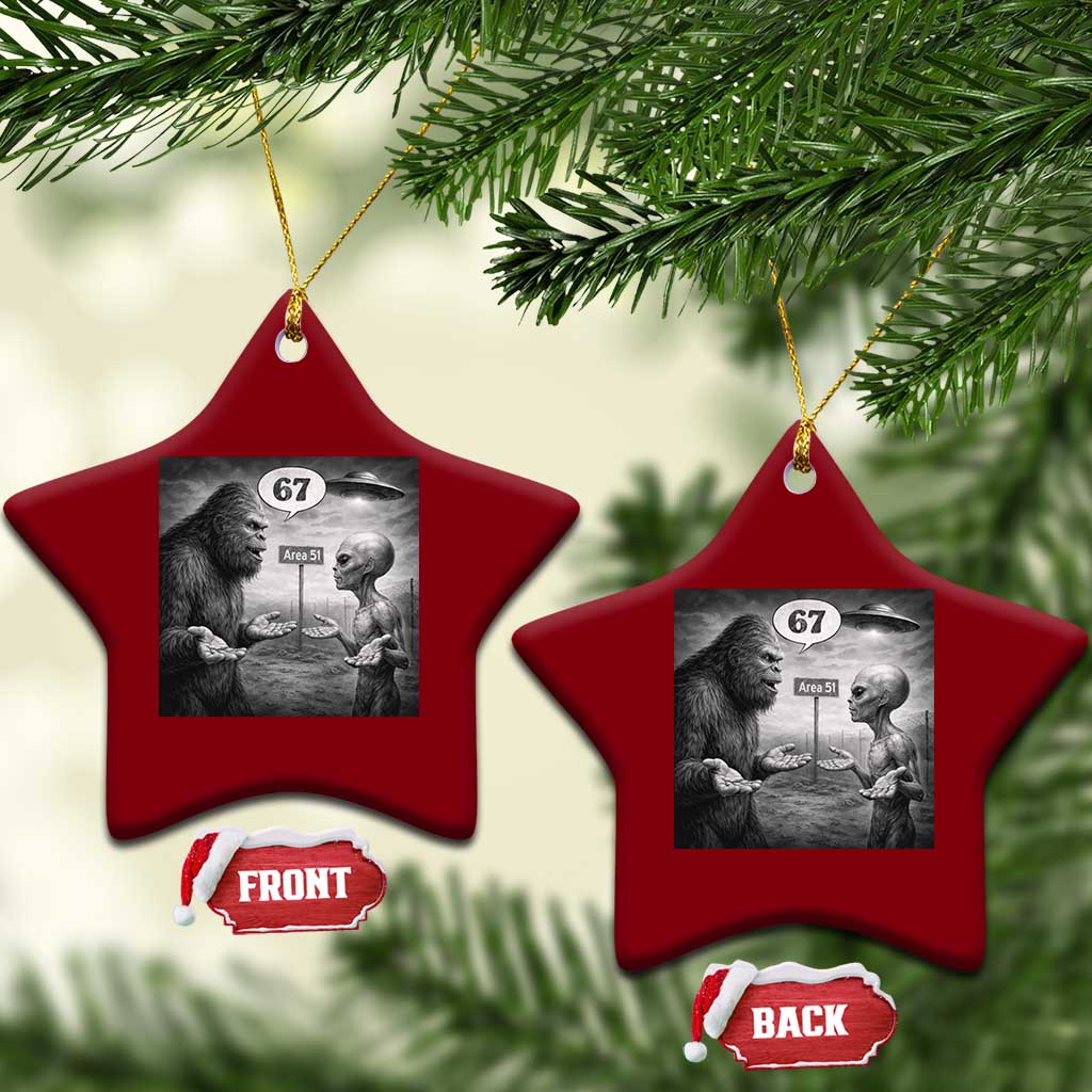 Funny 67 Meme Bigfoot Alien Ceramic Ornament Six Seven Sasquatch Area 51 UFO Conspiracy