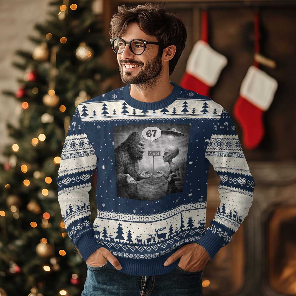 Funny 67 Meme Bigfoot Alien Ugly Christmas Sweater Six Seven Sasquatch Area 51 UFO Conspiracy