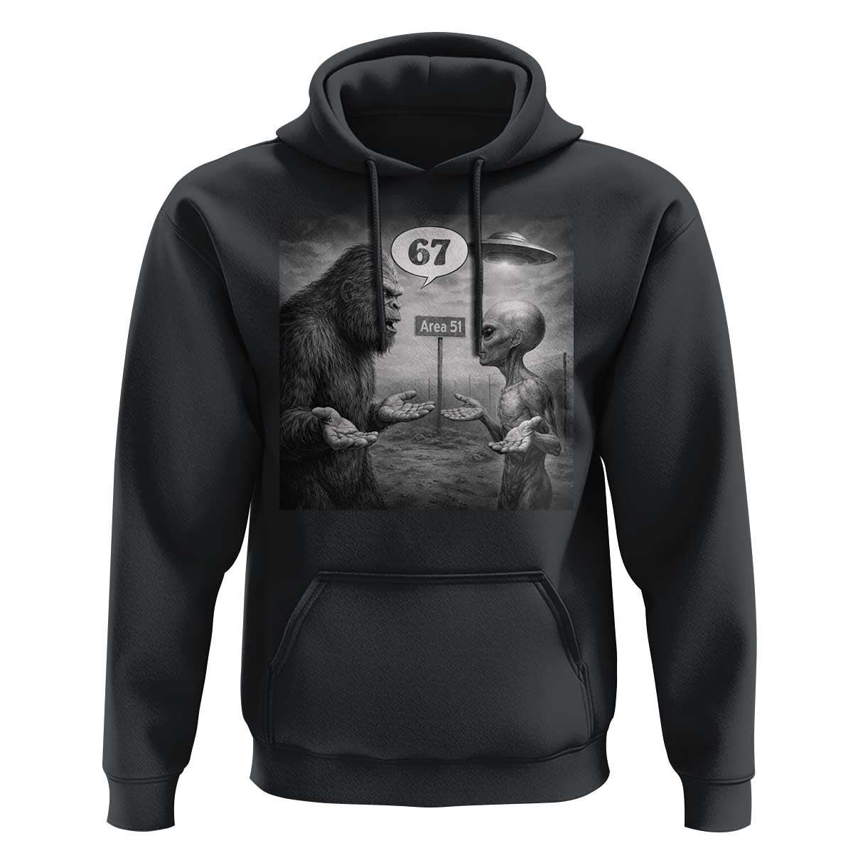 Funny 67 Meme Bigfoot Alien Hoodie Six Seven Sasquatch Area 51 UFO Conspiracy