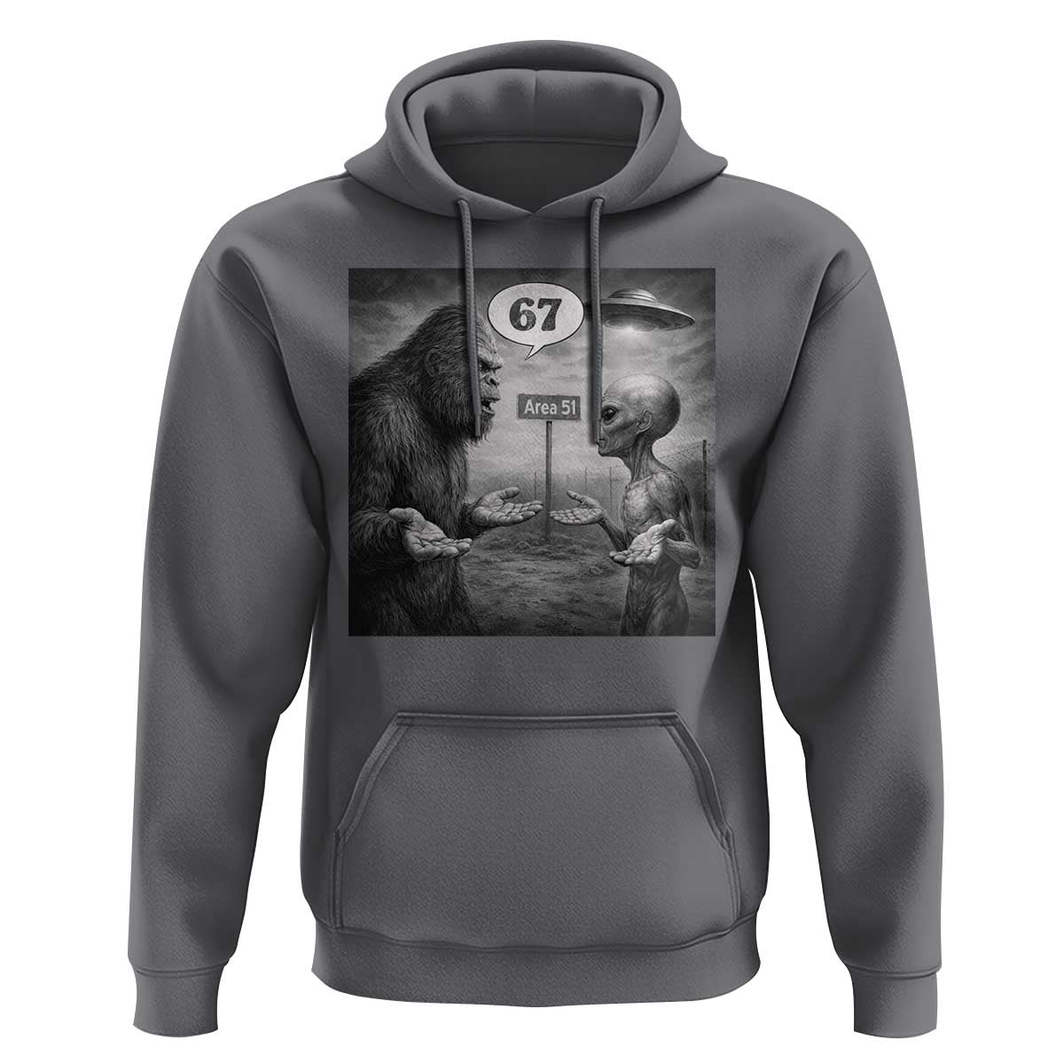 Funny 67 Meme Bigfoot Alien Hoodie Six Seven Sasquatch Area 51 UFO Conspiracy