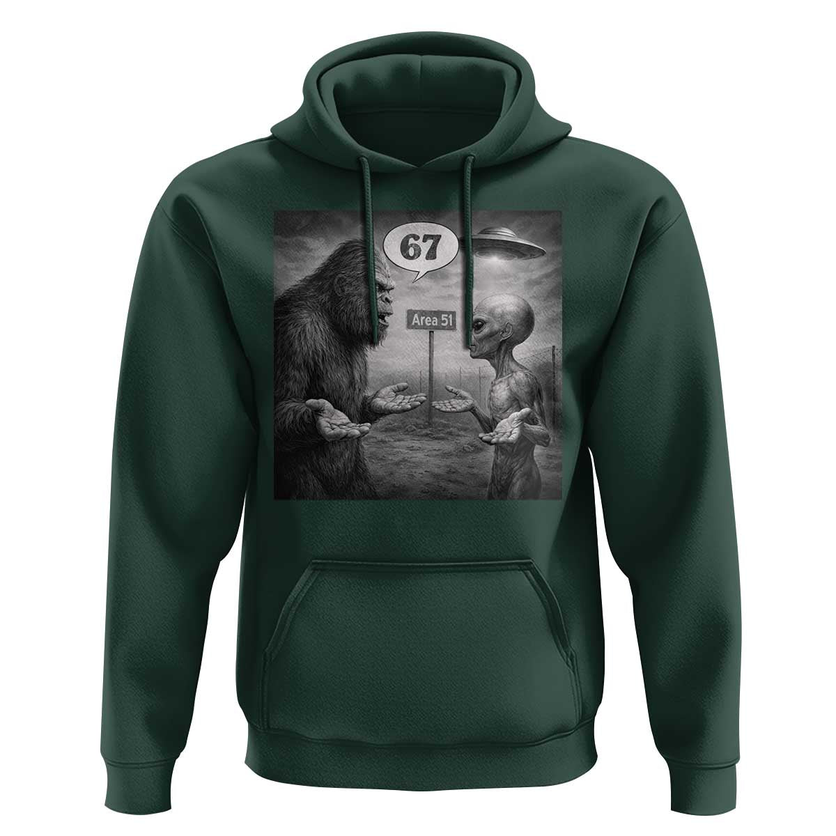Funny 67 Meme Bigfoot Alien Hoodie Six Seven Sasquatch Area 51 UFO Conspiracy