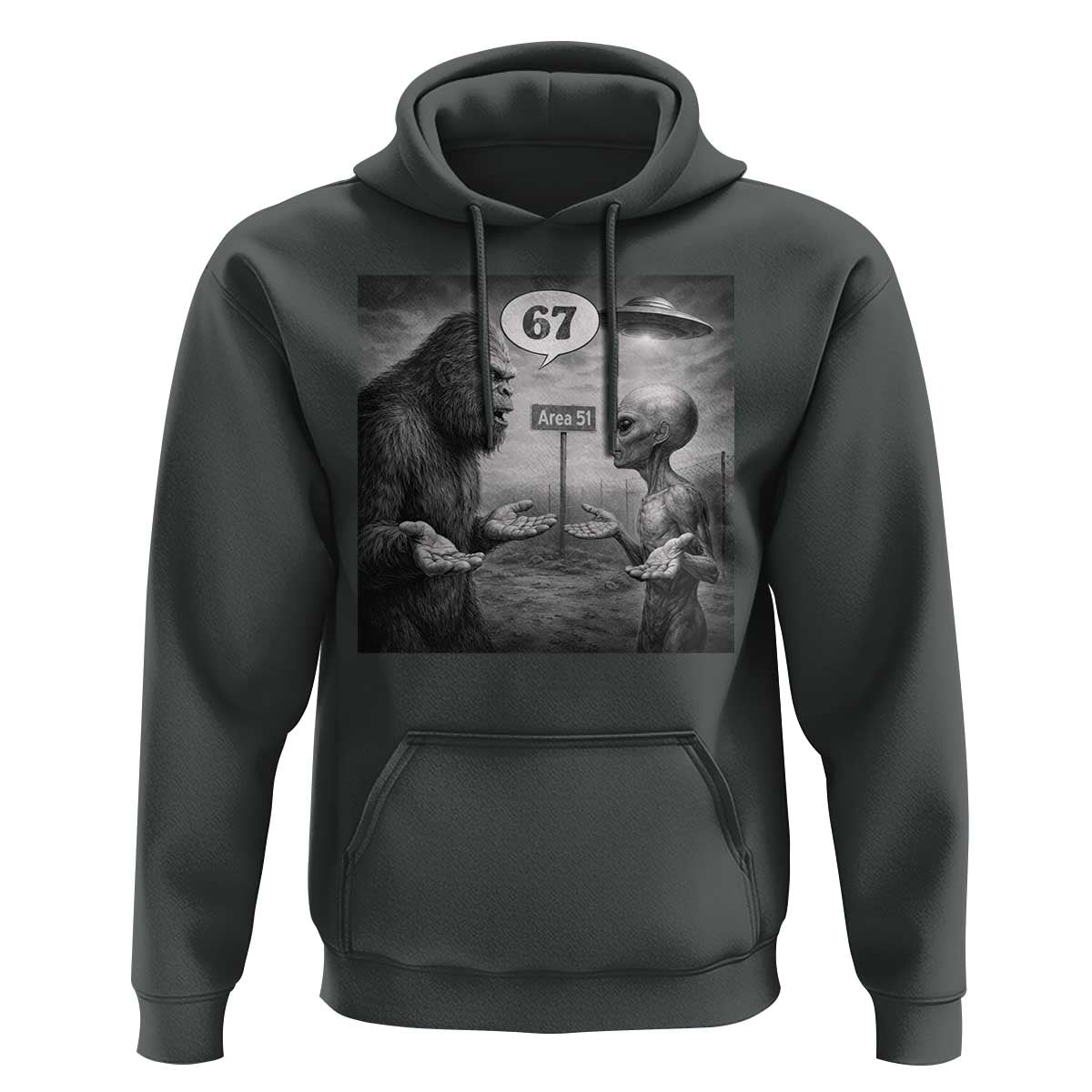 Funny 67 Meme Bigfoot Alien Hoodie Six Seven Sasquatch Area 51 UFO Conspiracy
